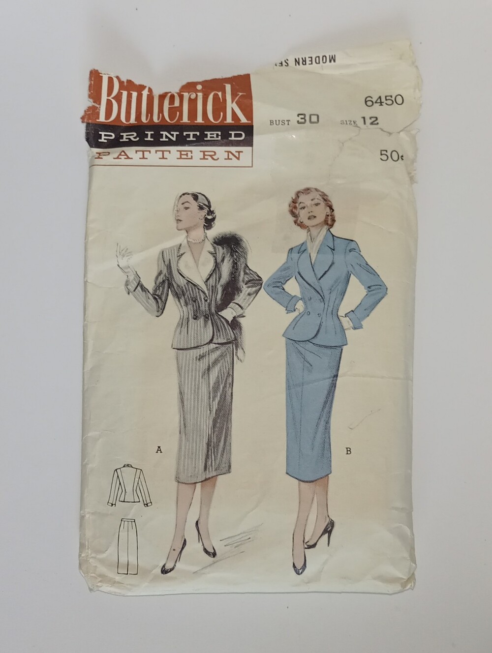 Butterick #6450 Sewing Pattern Bust 30 Size 12